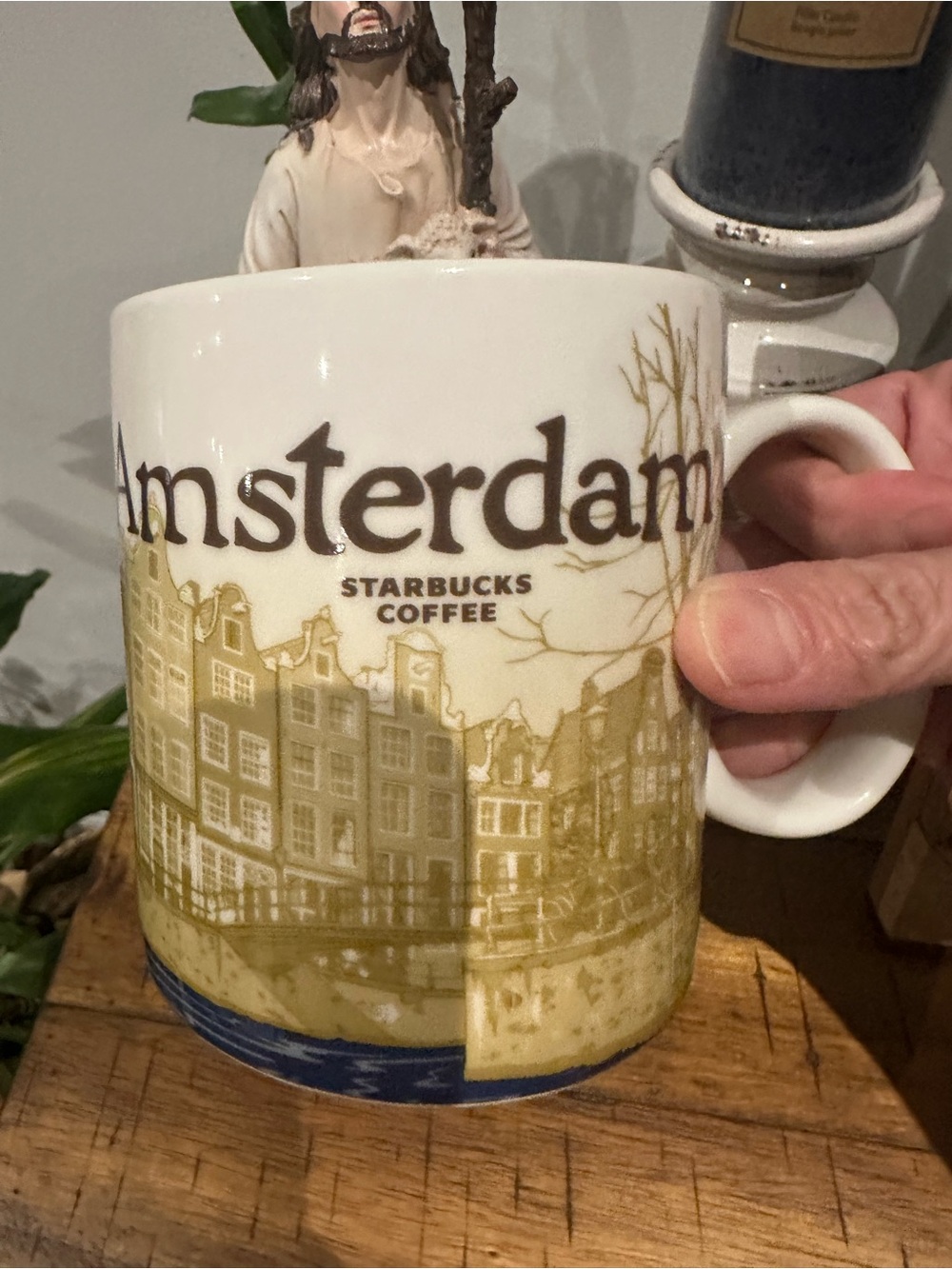 Starbucks Amsterdam White Mug with Gold and Blue Scenic Design